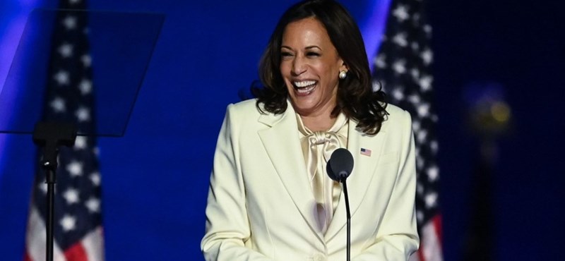 Why was Kamala Harris on stage in a white dress?